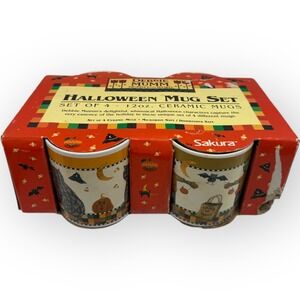 Debbie Mumm Sakura Halloween Mug Set of 4 Ceramic 12oz Mugs Whimsical Characters